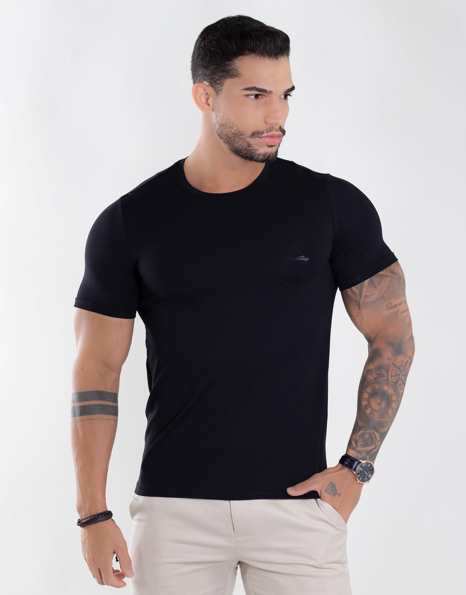 Camiseta Masculina Básica Com Elastano Respirável – Cor Branco – Roupa masculina