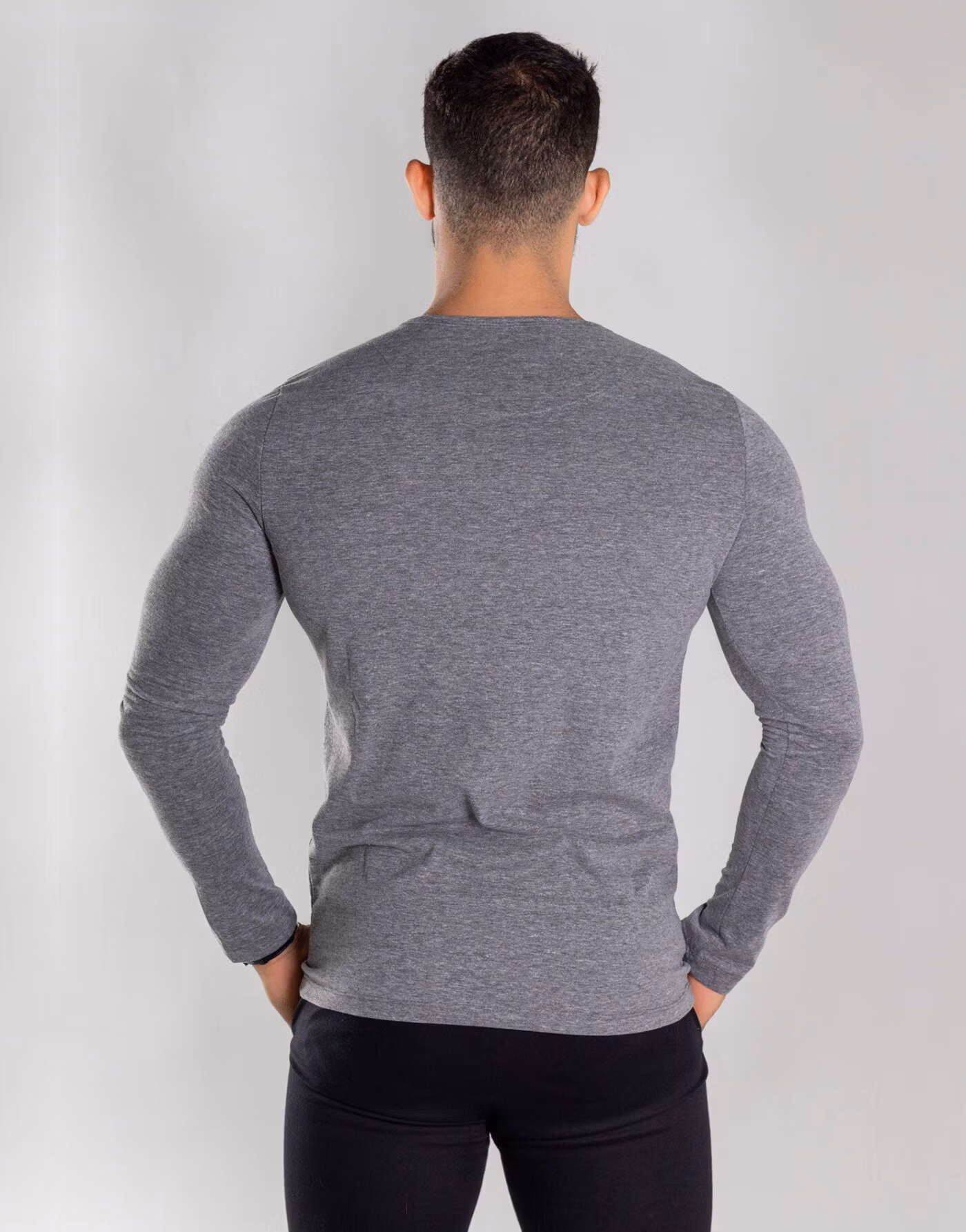 Camiseta Henley Masculina Algodão Pima Manga Longa – Cor Mescla Claro - Imagem 6