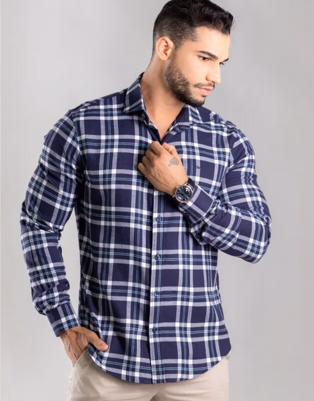 Camisa Social Manga Longa Xadrez Slim