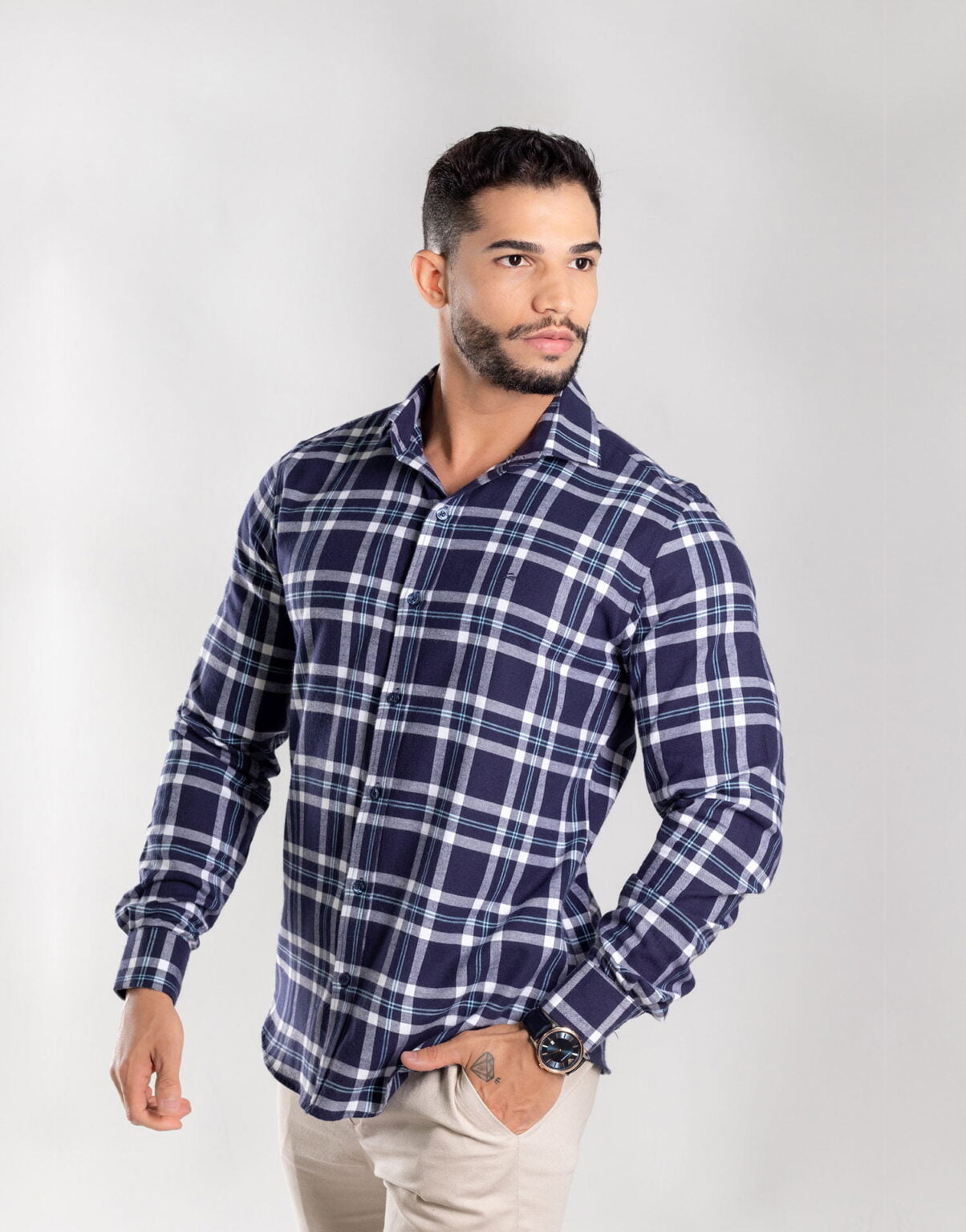 Camisa Slim Flanela Manga Longa Davy Jones Roupa Masculina