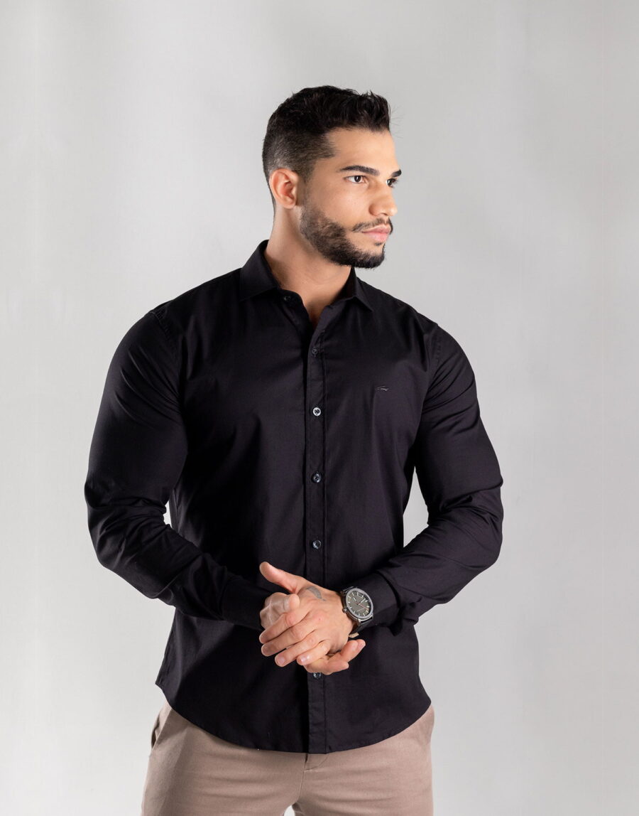 Camisa Slim Manga Longa com Elastano