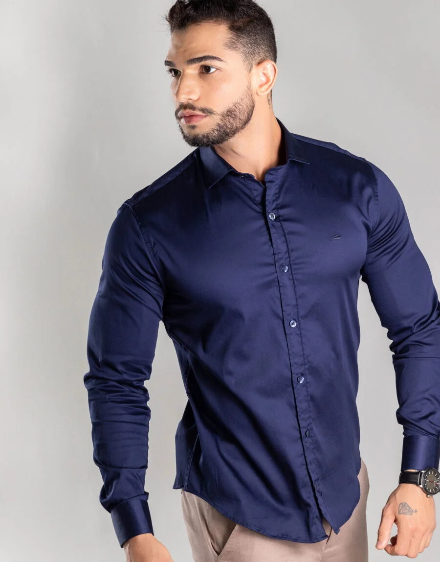 Camisa Slim Cetim Manga Longa Davy Jones Roupa Masculina