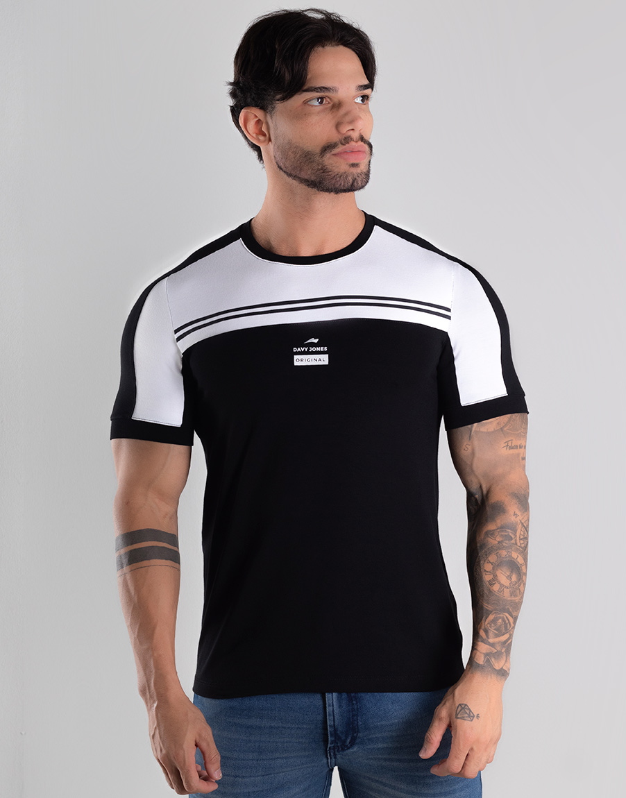 Davy Jones 4 Camiseta Masculina Com Elastano Slim Fit Com Recorte – Cor Preto 1