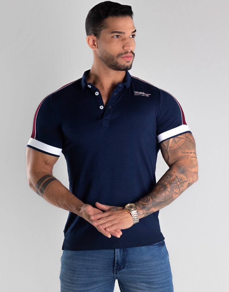 1692 Camisa Polo Masculina Estilo Com Elastano Cor Azul 1