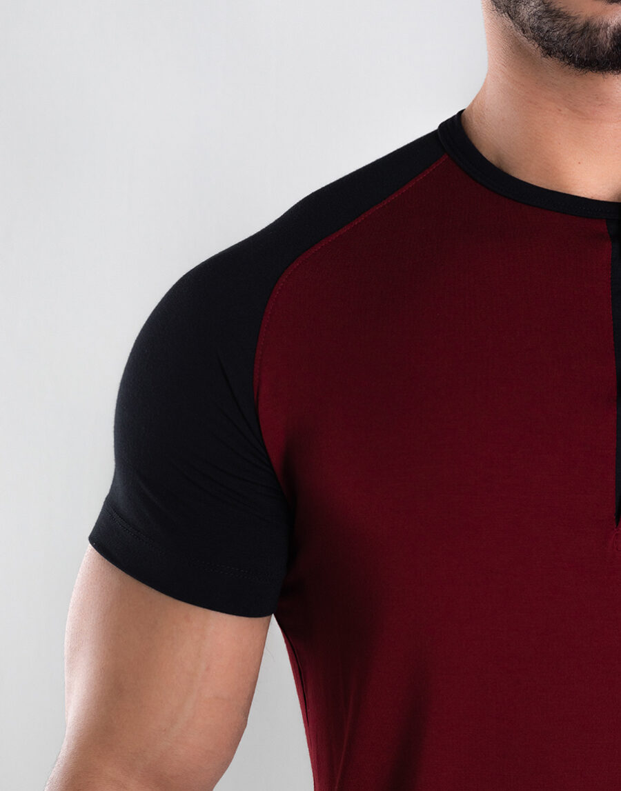 Camiseta Masculina Henley Manga Curta - Slim Fit - Rayon/Elastano - Preto XXL
