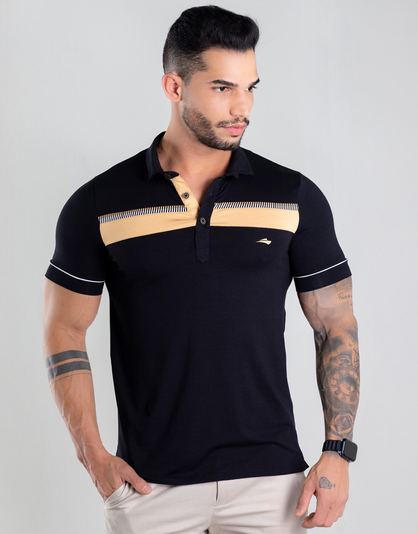 Camisa Gola Polo Masculina Clássica Com Elastano