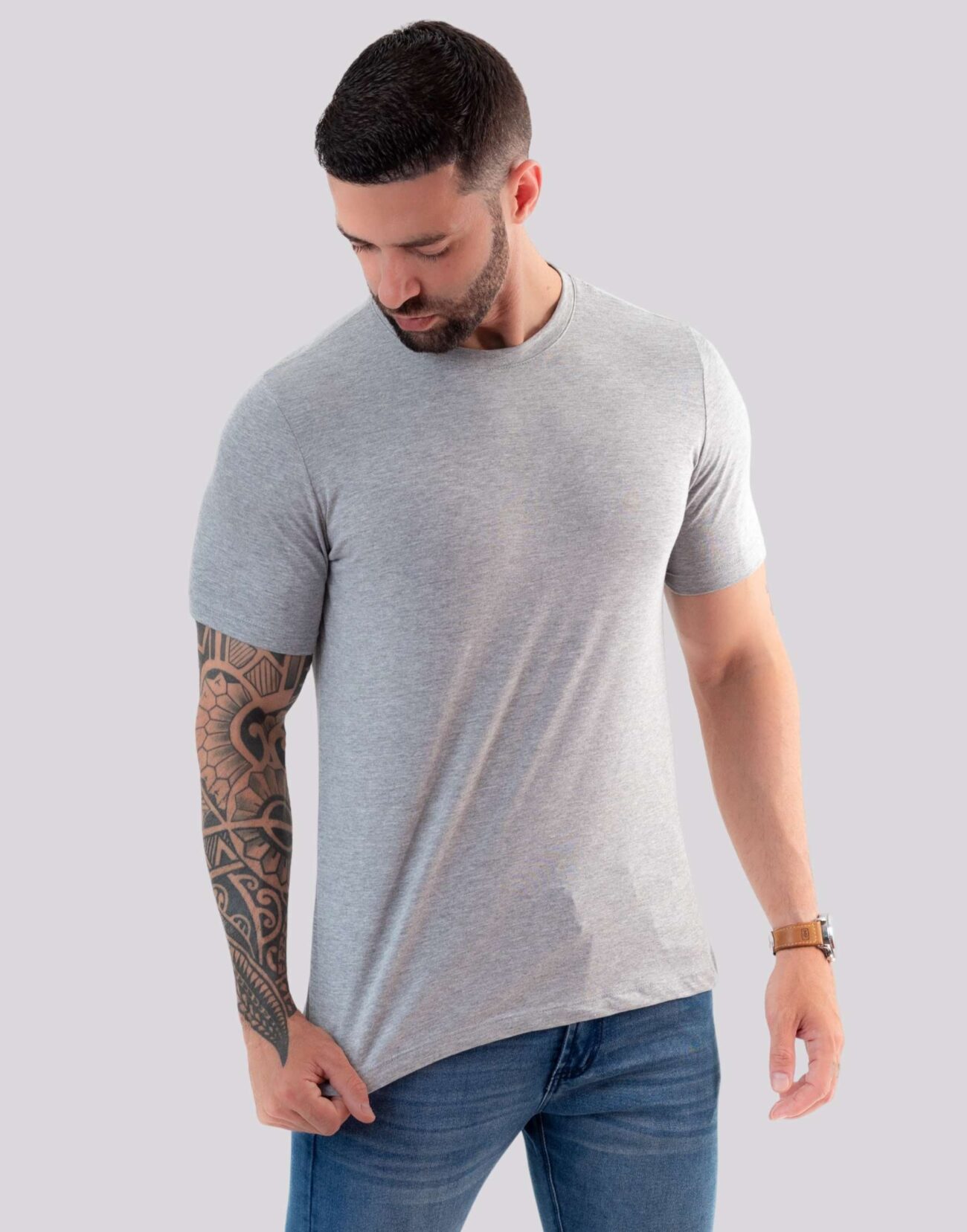 Camiseta Masculina Em Algodão Pima Fio 40.1 Com Elastano - Cor Mescla ...