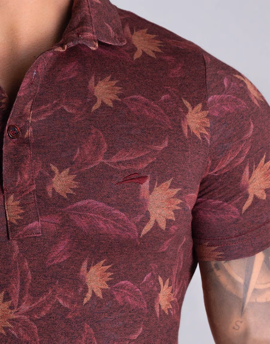 Camiseta Masculina Gola Polo Floral Estilo - Rosa - Imagem 2