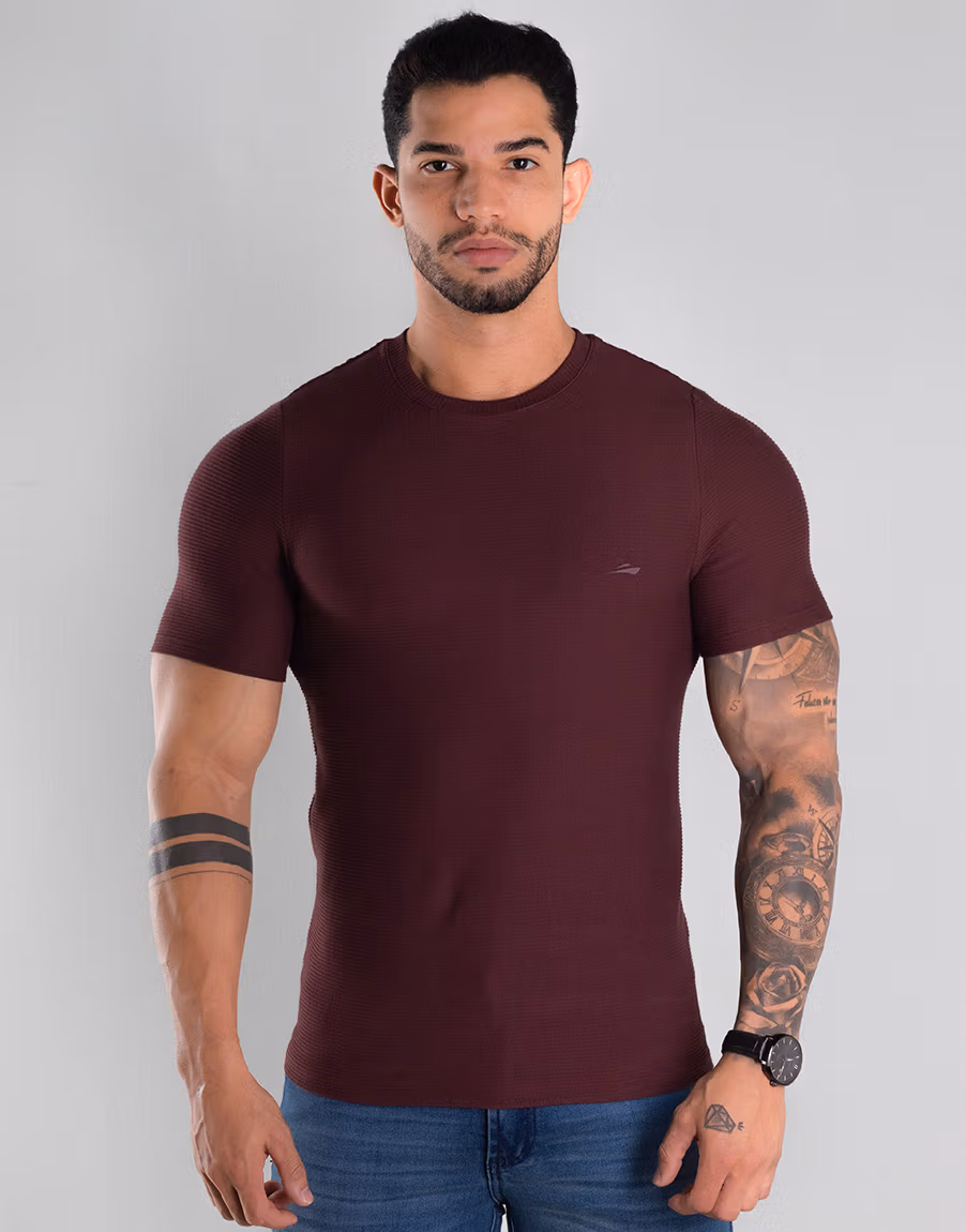 Camiseta Masculina Gola Redonda Canelada