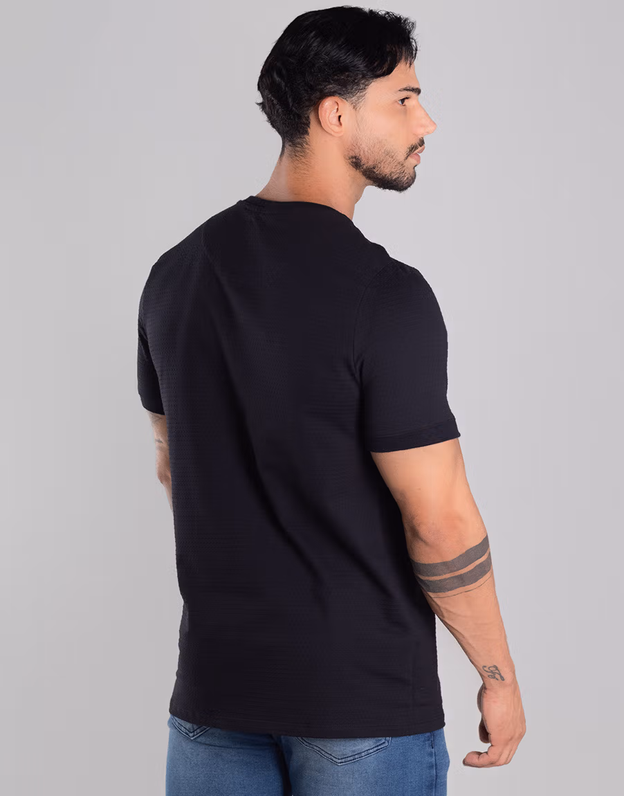 Camiseta Masculina Gola O Poá Elastano Confortável – Cor Preto - Imagem 4