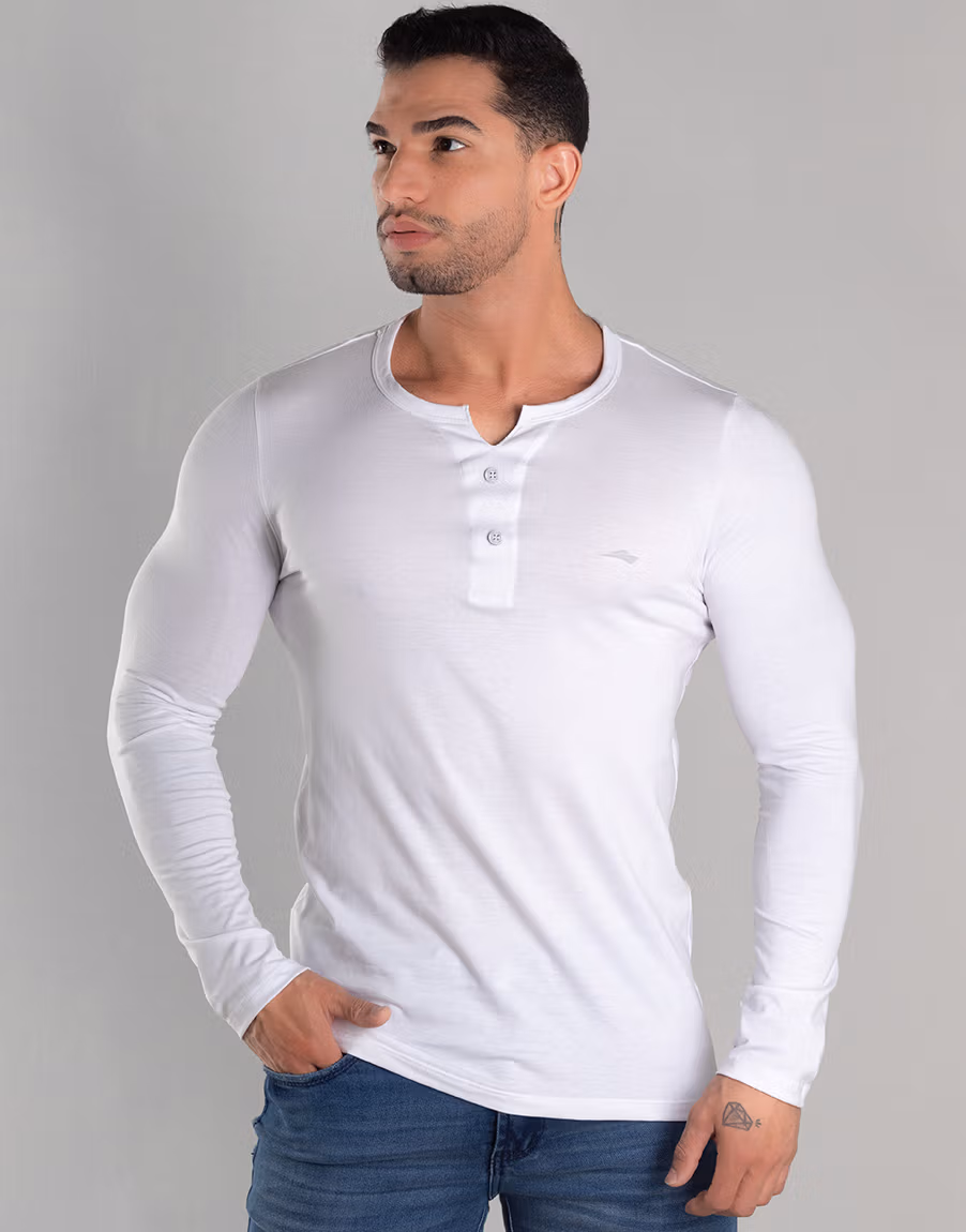 Henley Manga Longa Algodão Pima