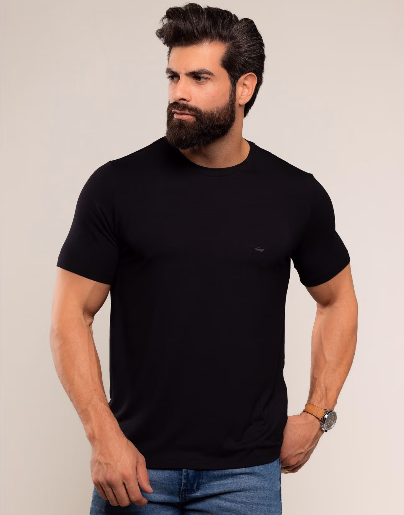1703 Camiseta Masculina Basica Com Elastano Respiravel Cor Preta 1