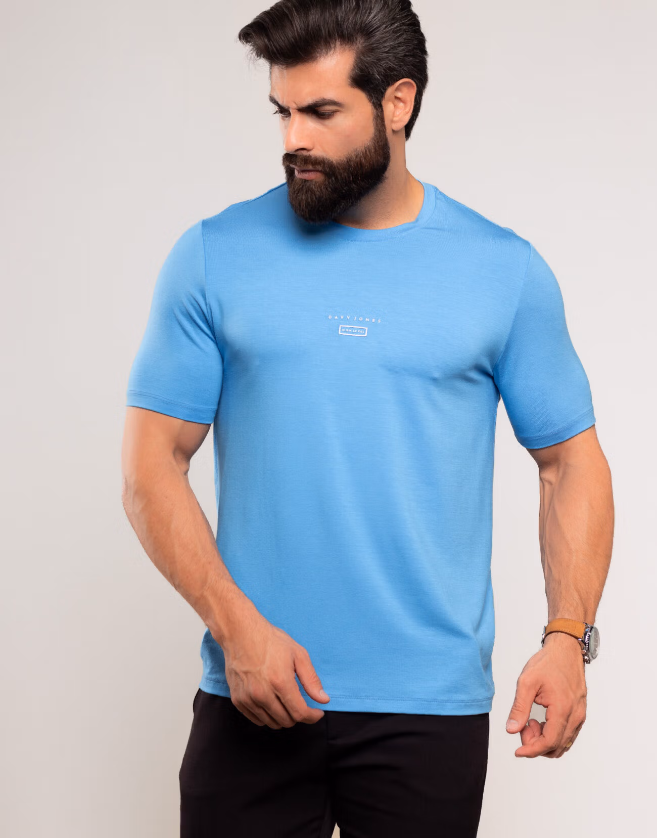 1715 Camiseta Masculina Gola O High Level Tecido Flexivel Cor Azul 1