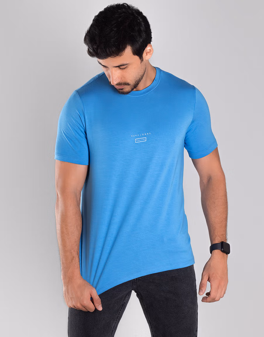 Camiseta Masculina Gola O High Level Tecido Flexível – Cor Azul Claro - Imagem 3