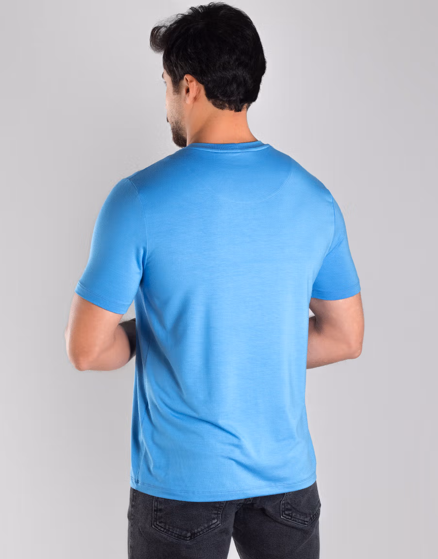 Camiseta Masculina Gola O High Level Tecido Flexível – Cor Azul Claro - Imagem 4