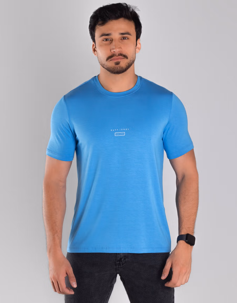Camiseta Masculina Gola O High Level Tecido Flexível – Cor Azul Claro - Imagem 5