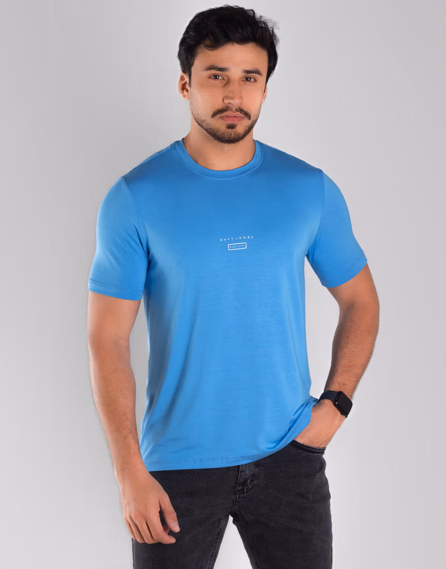 Camiseta Masculina Gola O High Level Tecido Flexível – Cor Azul Claro - Imagem 6