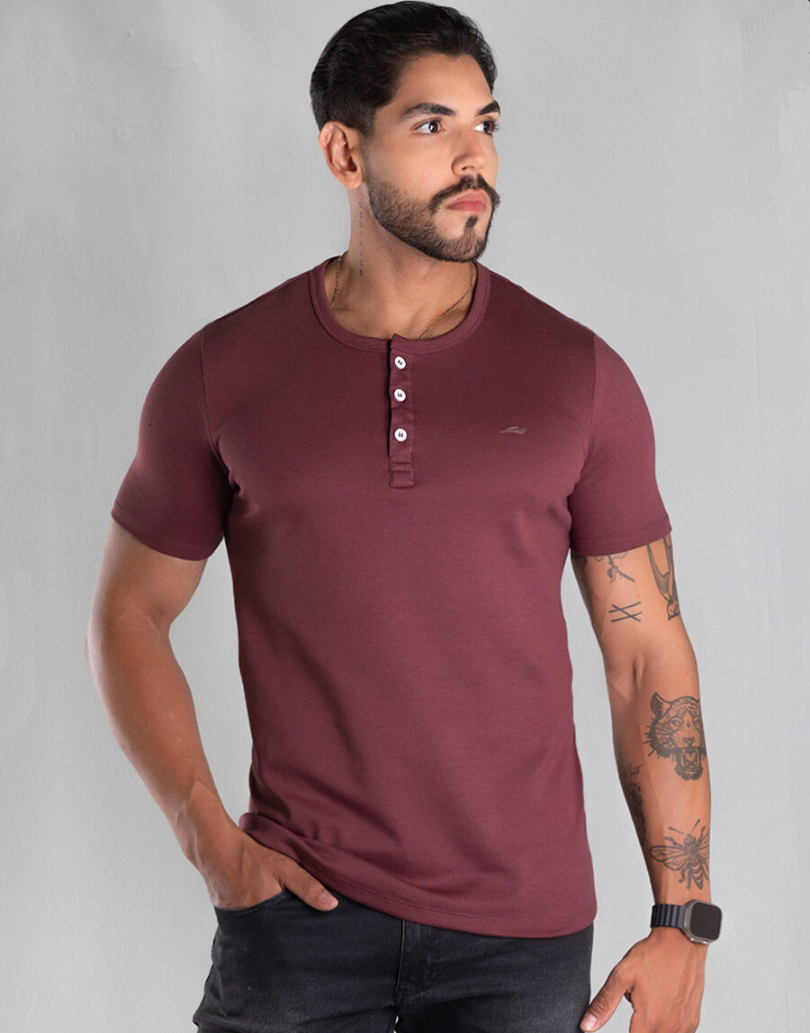 Henley Masculina Algodão Encorpado