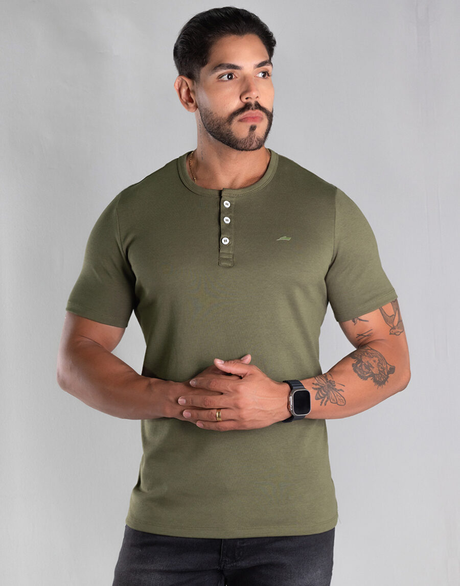 Henley Masculina Algodão Encorpado