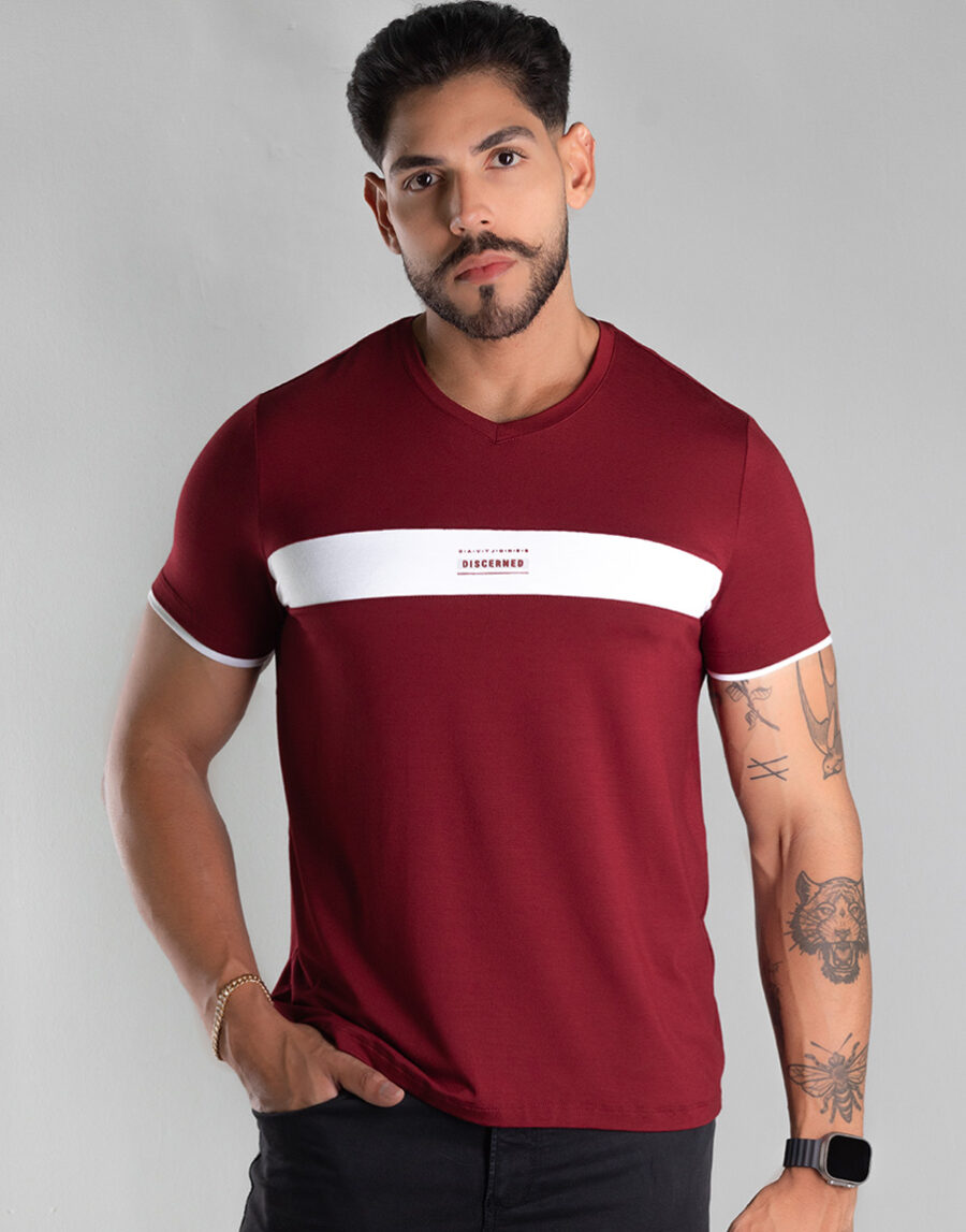 Camiseta Gola V Masculina Anti-odor cor Marsala