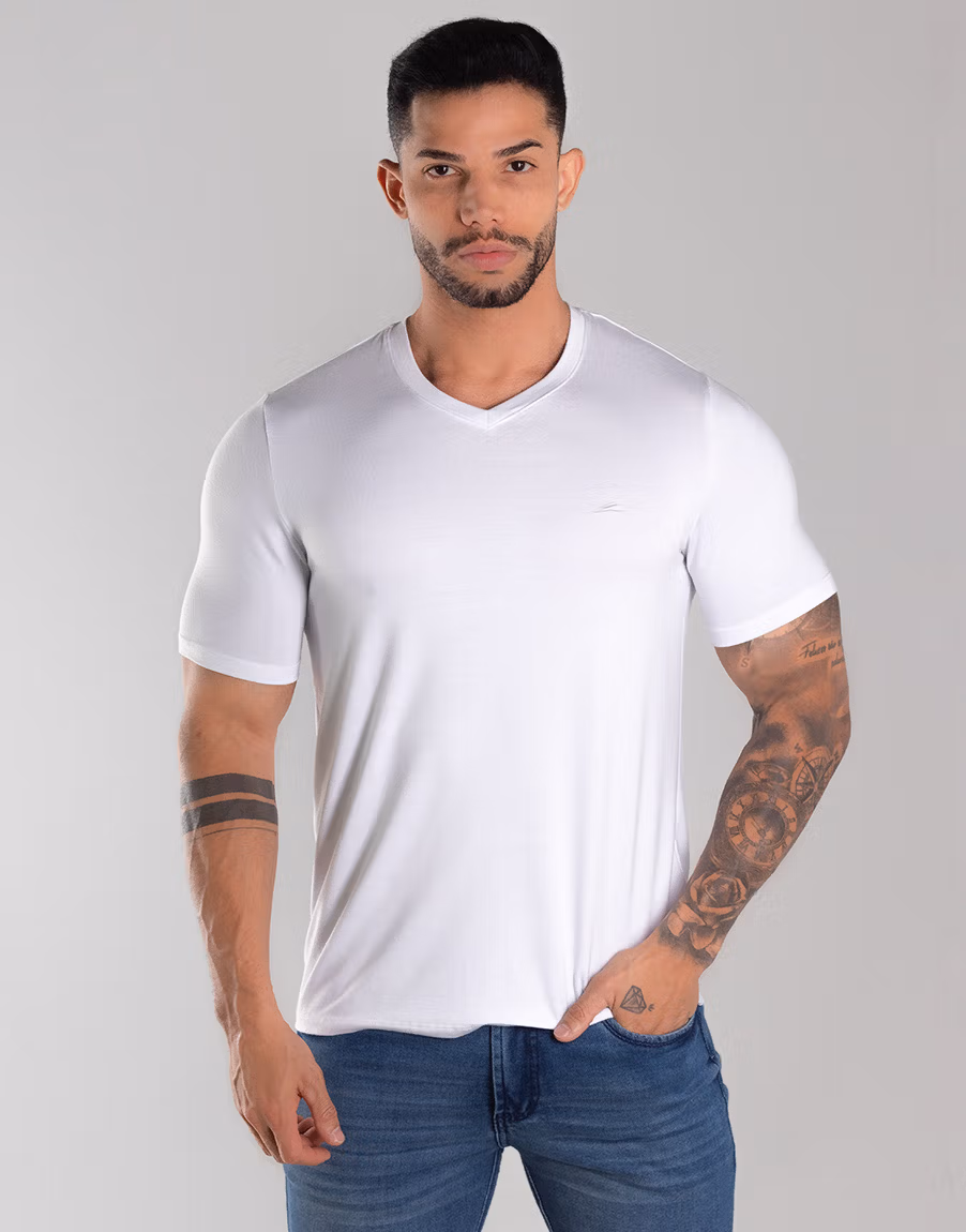 Davy Jones 2 1703 Camiseta Gola V Masculina Anti Odor Absorve A Transpiracao Branco 1