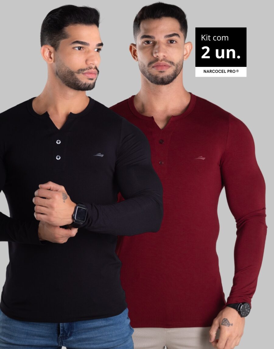 Kit 2 Henley Slim Fit Masculina