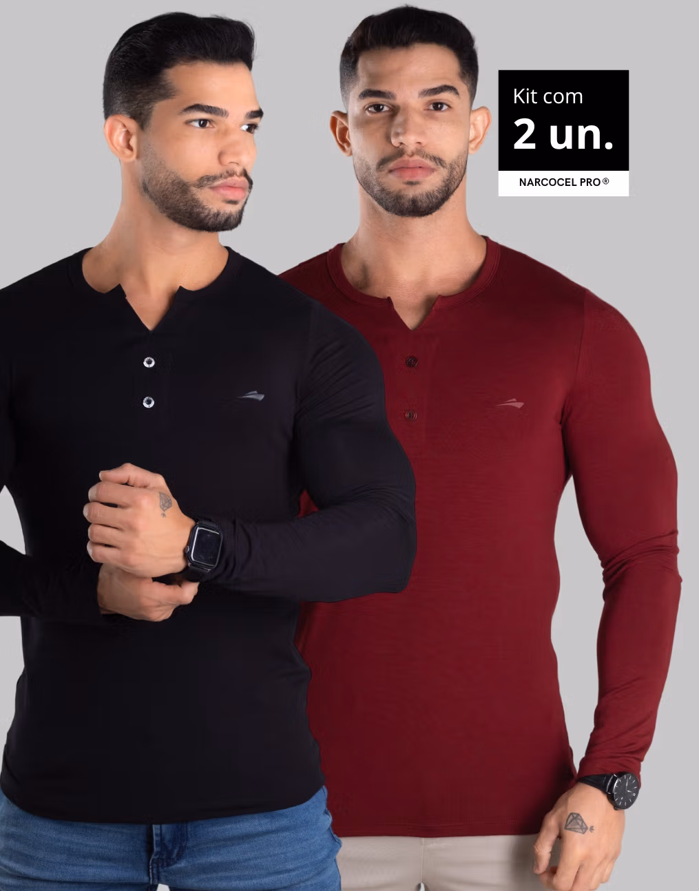 Kit 2 Henley Slim Fit Masculina
