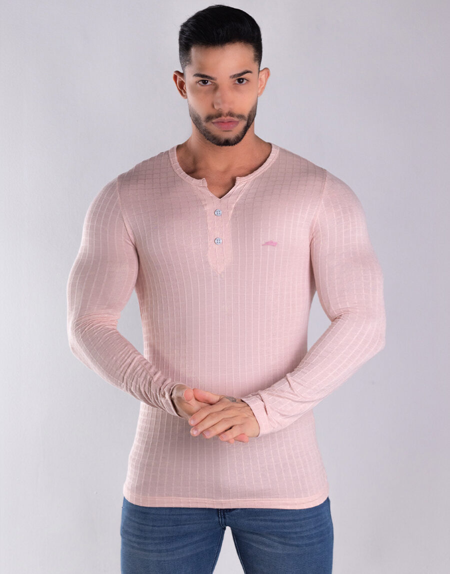 Henley Manga Longa Malha Leve