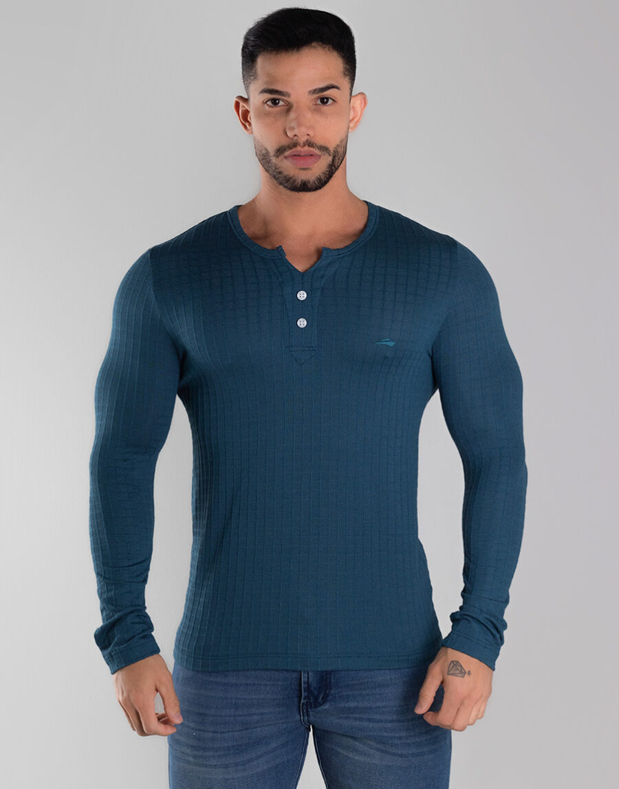 Henley Manga Longa Malha Leve