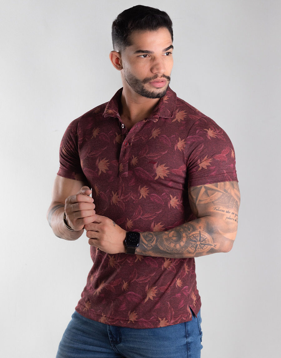 Camiseta Masculina Gola Polo Floral