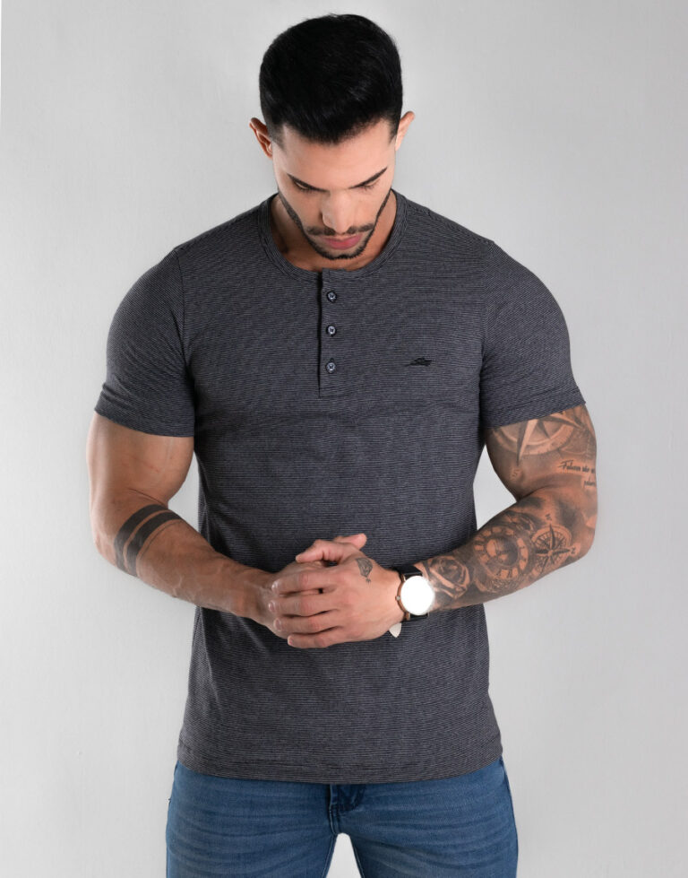 1324 Henley Manga Curta Cinza Davy Jones 1