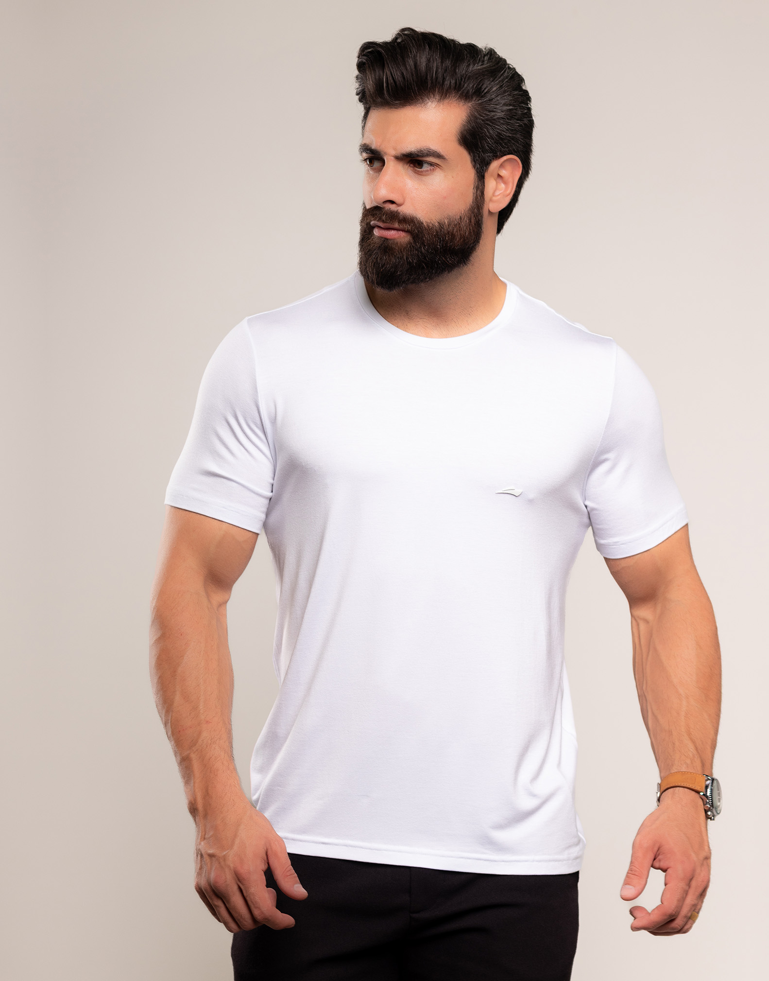 Camiseta Masculina Básica Com Elastano Respirável – Cor Branco – Roupa masculina