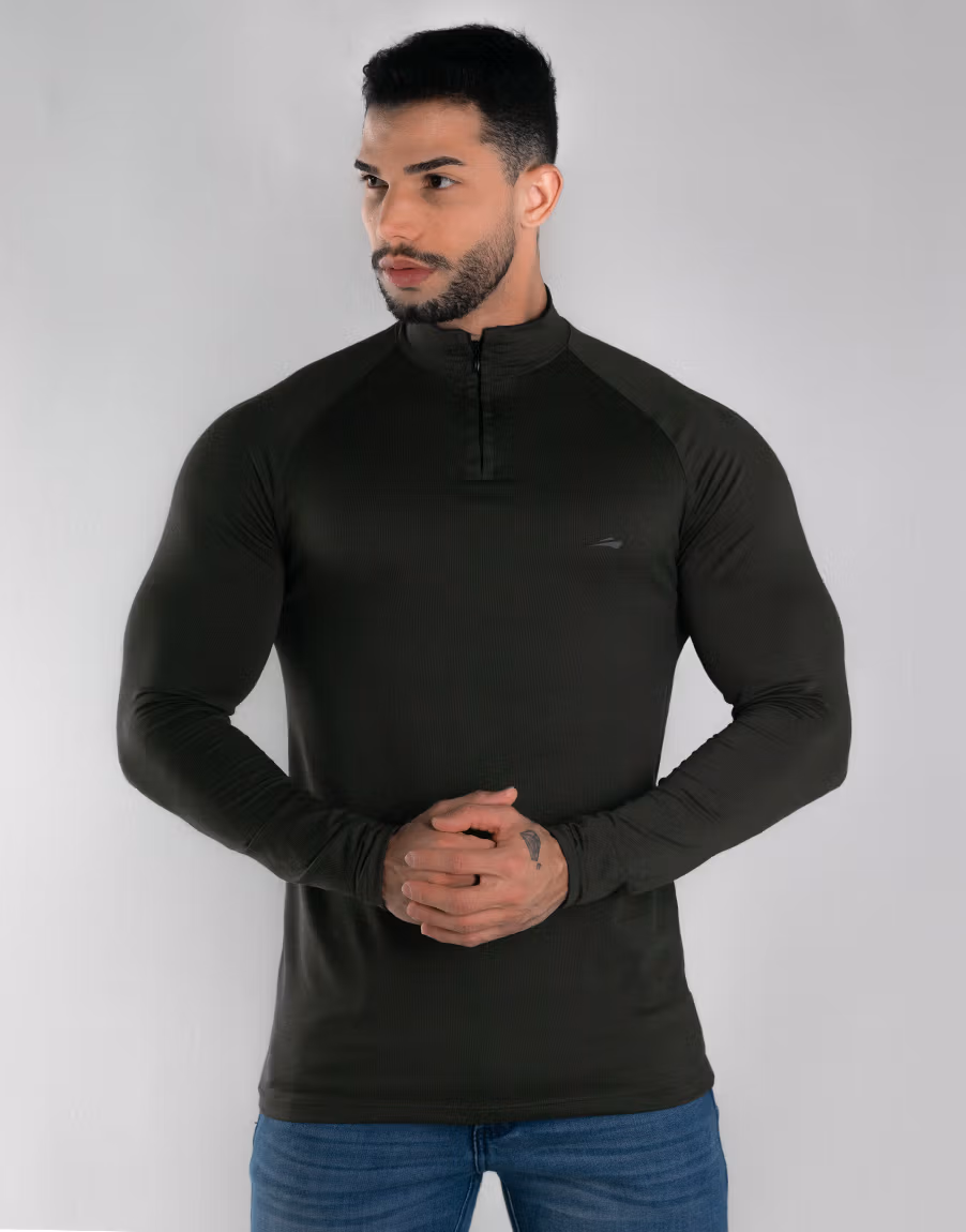 Camiseta Gola Alta Manga Longa Com Alta Elasticidade E Conforto Supremo – Cor Verde - Imagem 1