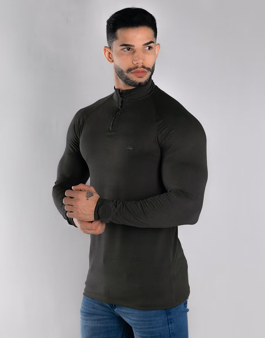 Camiseta Gola Alta Manga Longa Com Alta Elasticidade E Conforto Supremo – Cor Verde - Imagem 5