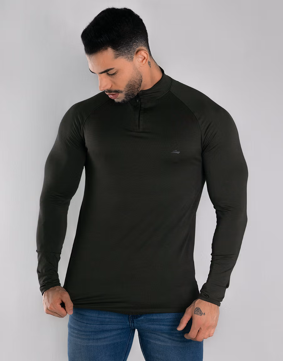 Camiseta Gola Alta Manga Longa Com Alta Elasticidade E Conforto Supremo – Cor Verde - Imagem 6