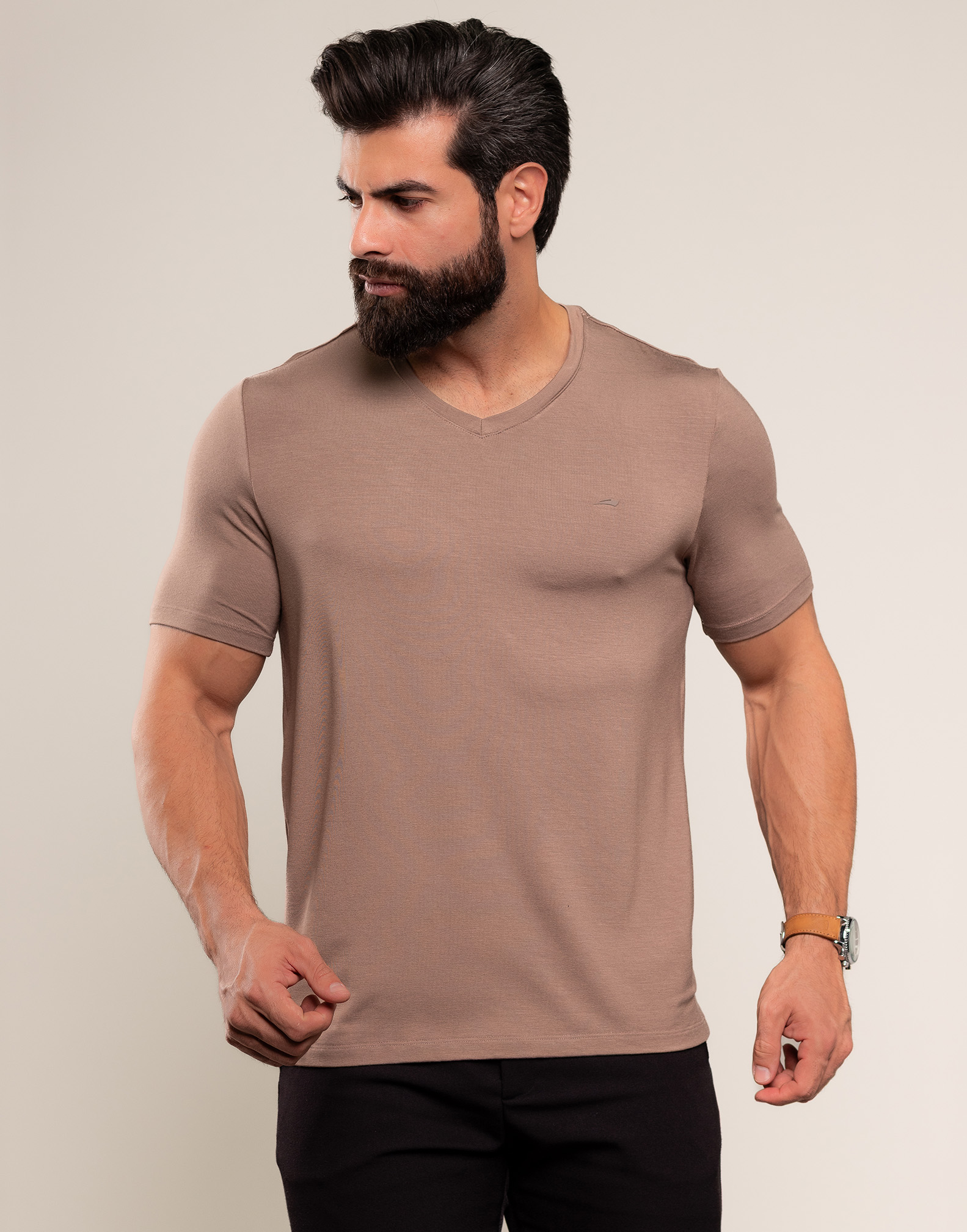 Camiseta Gola V Masculina Anti-Odor Absorve a Transpiração – Cor Camurça – Roupa masculina
