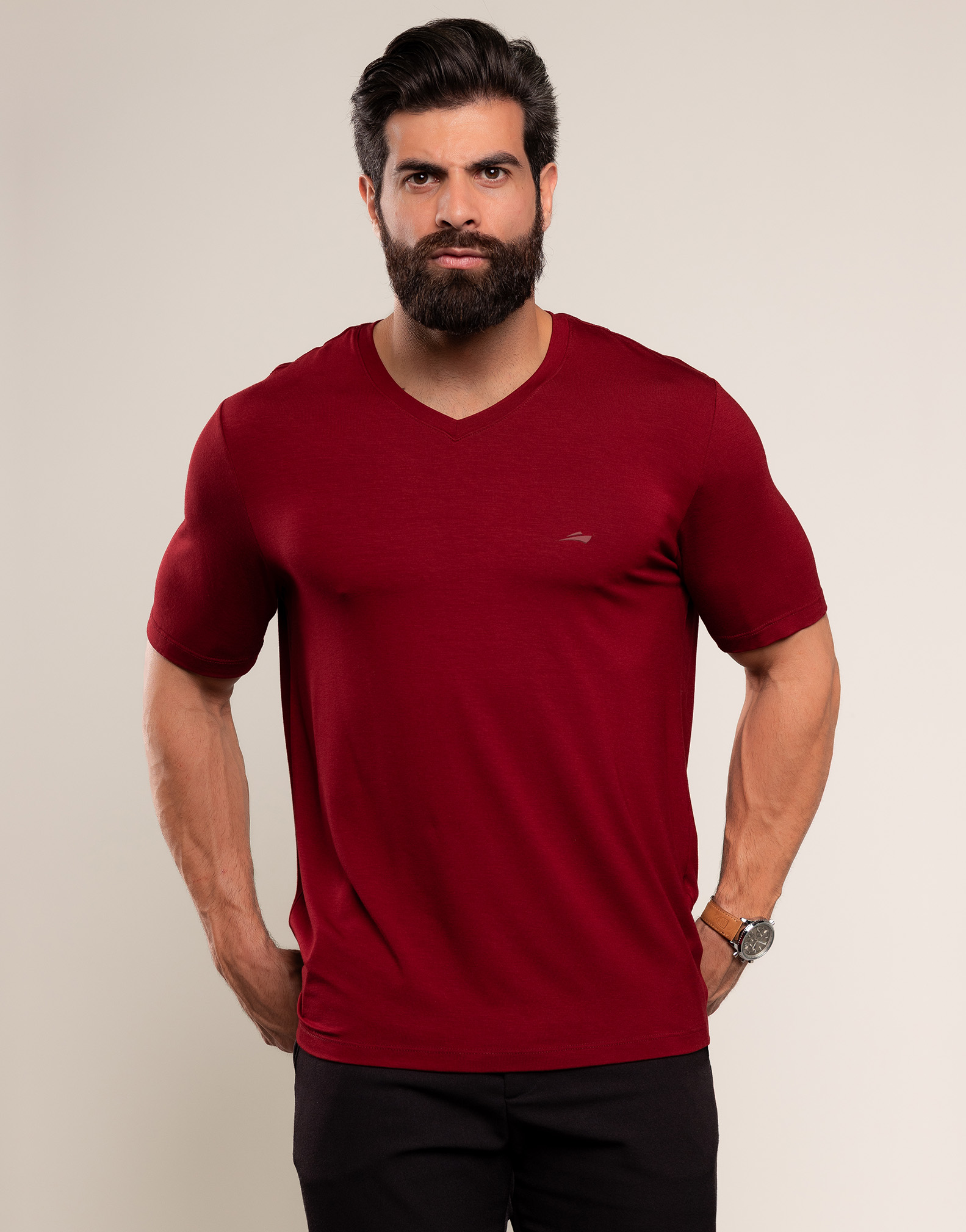 Camiseta Gola V Masculina Anti-Odor Absorve a Transpiração – Cor Marsala – Roupa masculina