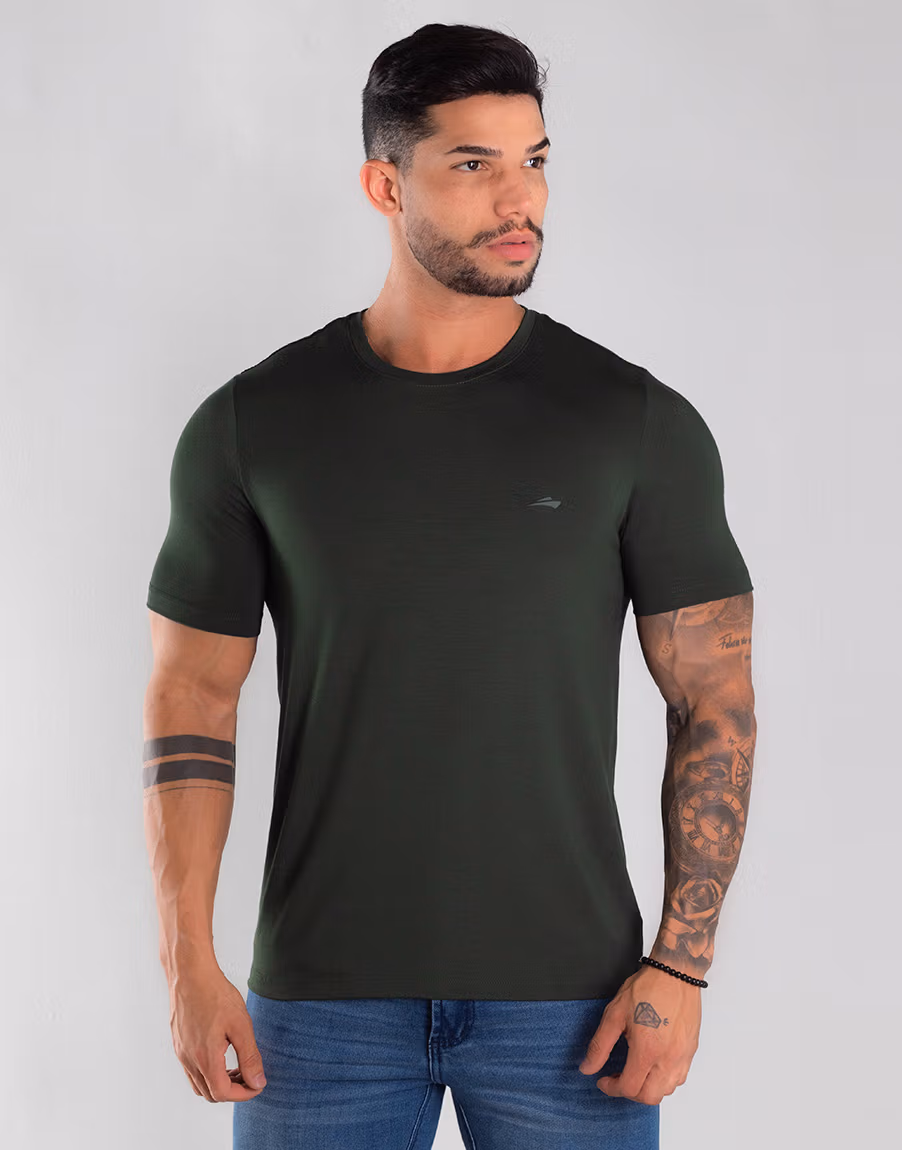 Camiseta Masculina Básica Com Elastano Respirável – Cor Verde - Imagem 3