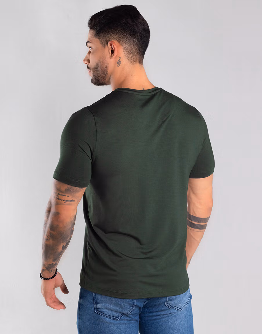 Camiseta Masculina Básica Com Elastano Respirável – Cor Verde - Imagem 4