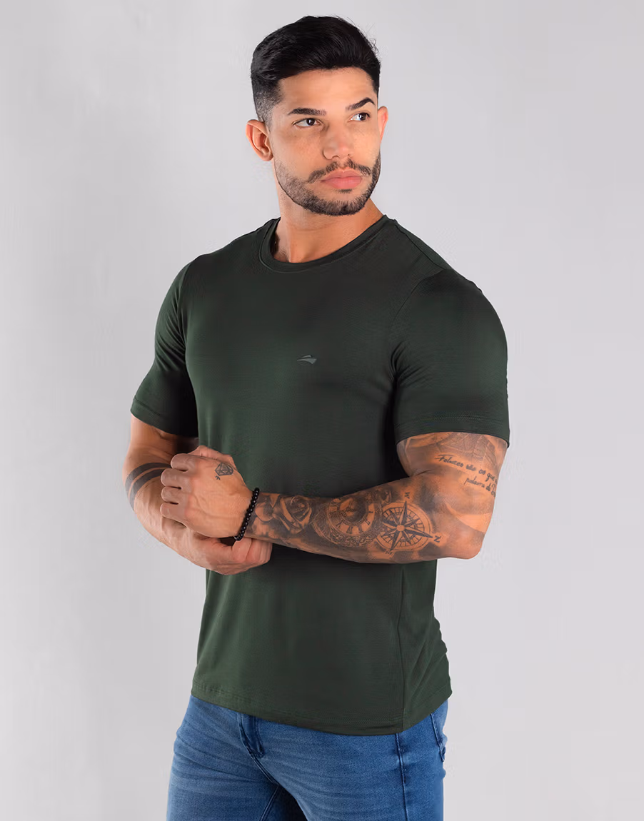 Camiseta Masculina Básica Com Elastano Respirável – Cor Verde - Imagem 6