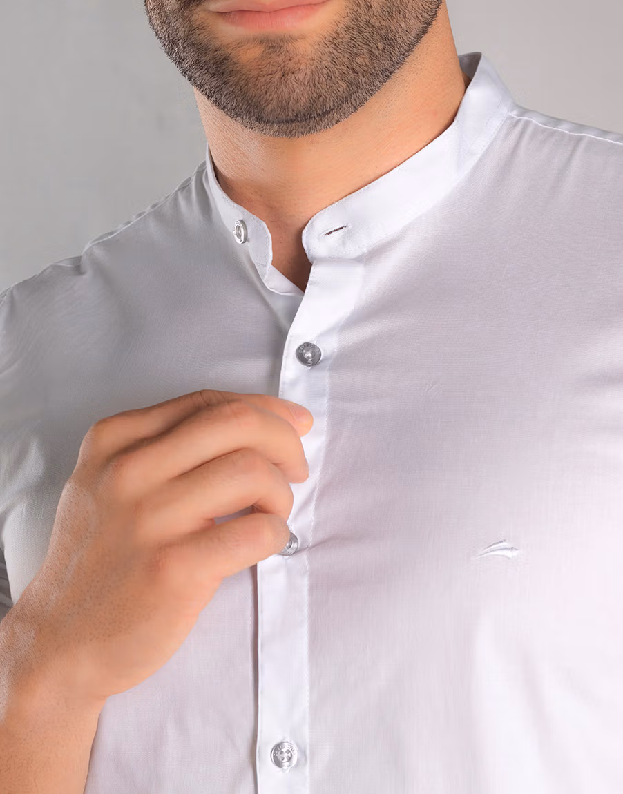 Camisa Gola Padre Masculina Manga Curta Conforto Elastano Slim Fit – Cor Branca - Imagem 7