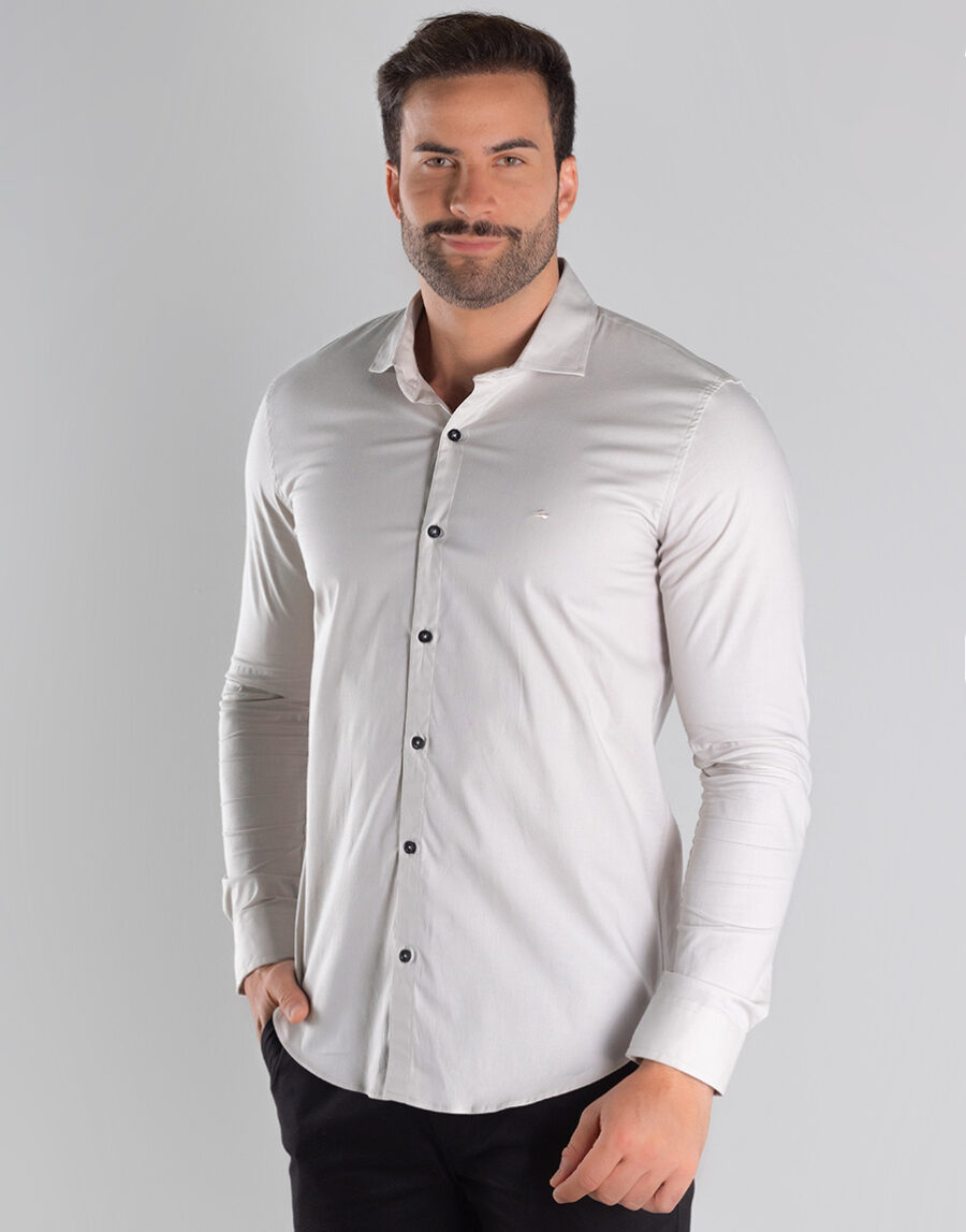 Camisa Social Masculina Manga Longa Algodão Egípcio Slim Fit Conforto ...