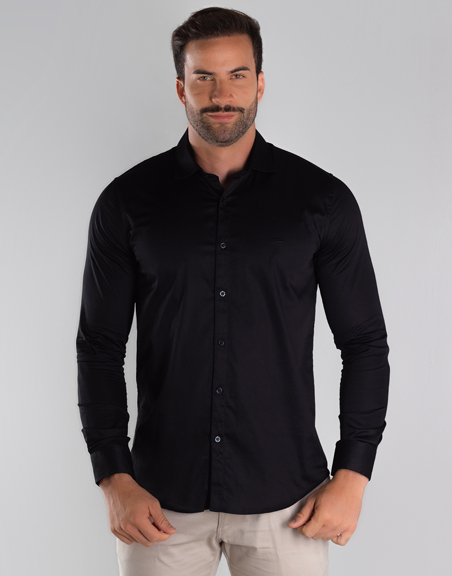 Camisa Slim Cetim Manga Longa