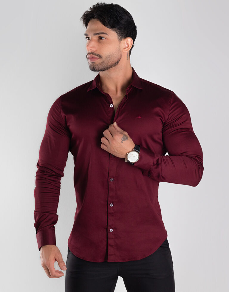 Camisa Slim Cetim Manga Longa Cor Marsala Davy Jones 1 1