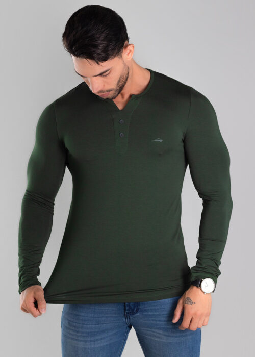 928 Henley Slim Fit Masculina Alta Elasticidade Verde 5
