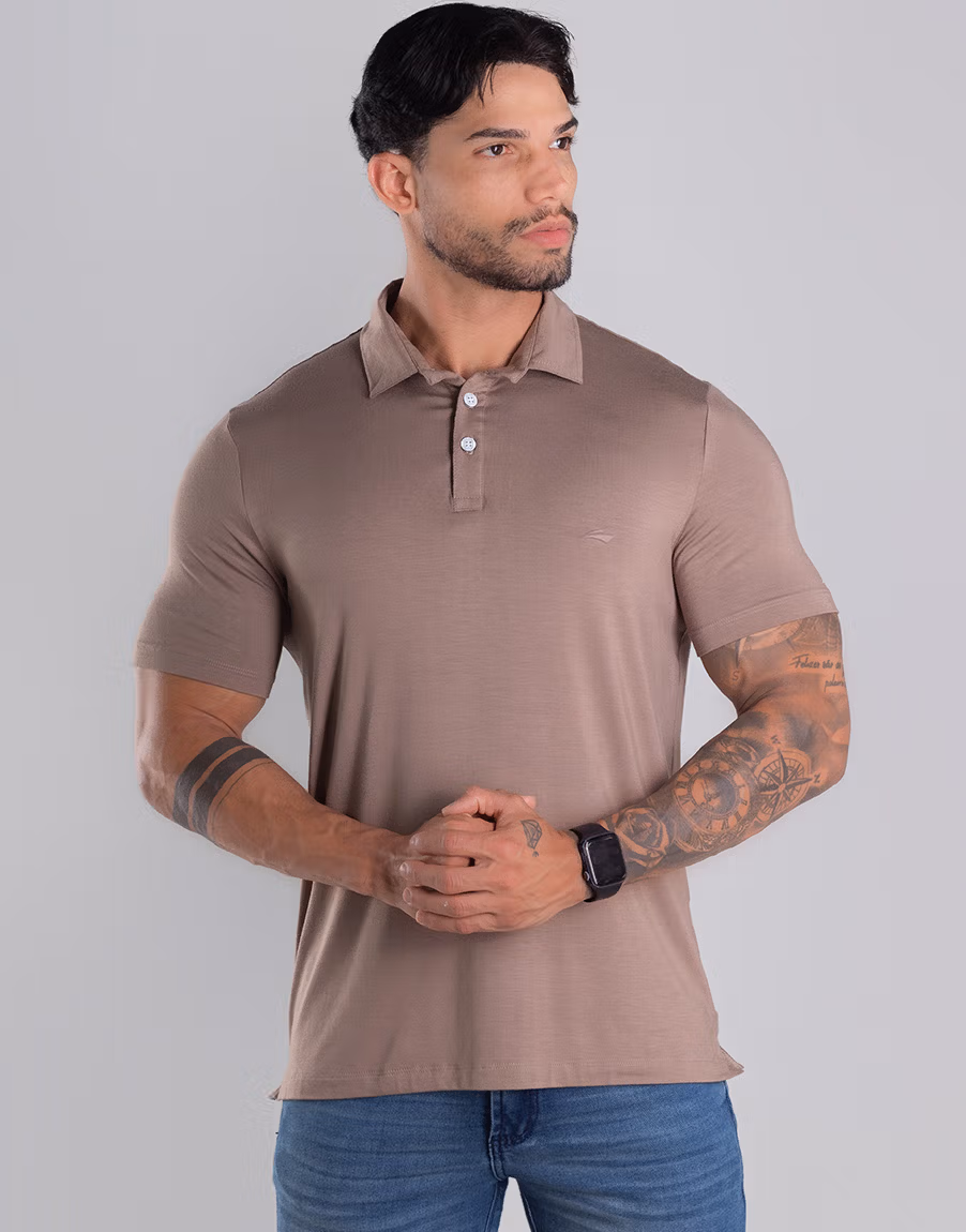 1670 Camiseta Polo Masculina Slim Fit Com Elastano Anti Odor Conforto E Maciez Camurca 1 1
