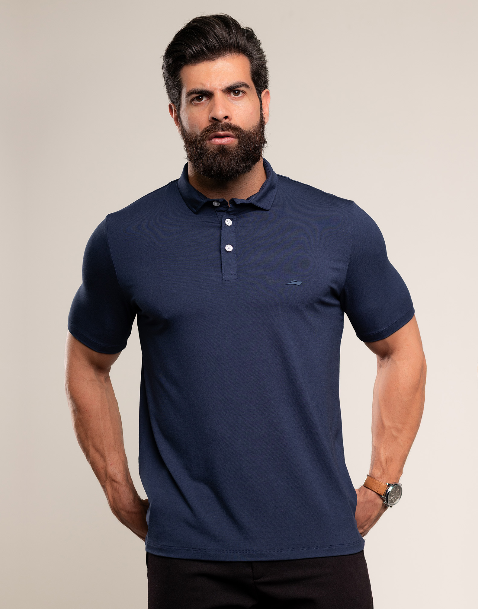 Camiseta Polo Masculina Slim Fit Com Elastano Anti-Odor Cor Azul Marinho 1 Camiseta Polo Masculina Slim Fit Com Elastano Anti-Odor – Cor Azul Marinho - Imagem 1