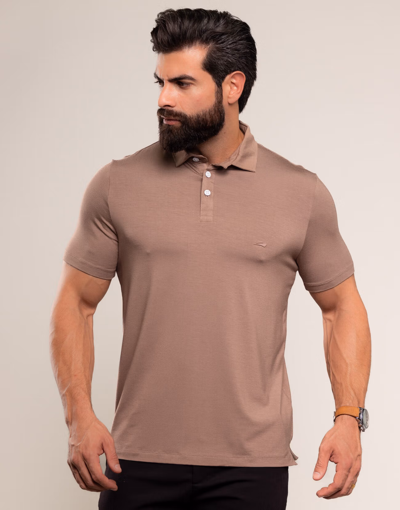 Camiseta Polo Masculina Slim Fit Com Elastano Anti Odor Cor Camurca 1