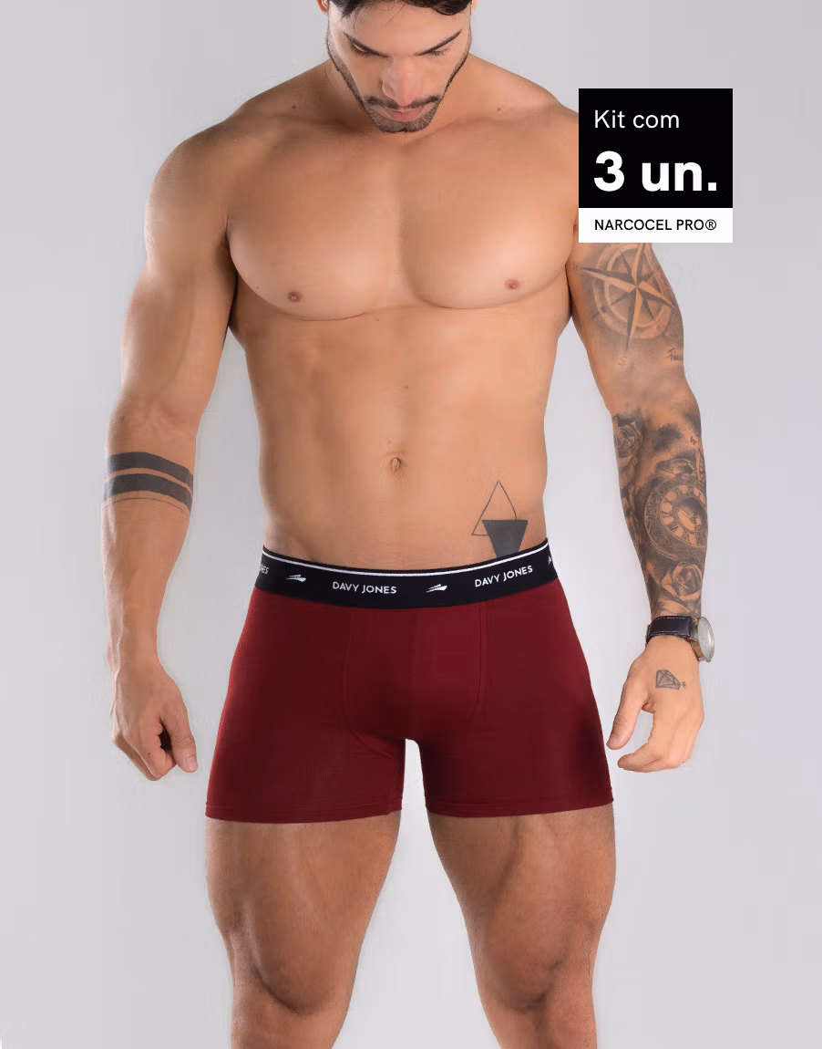 Kit Cueca Box Masculina Narcocel Marsala Davy Jones 1