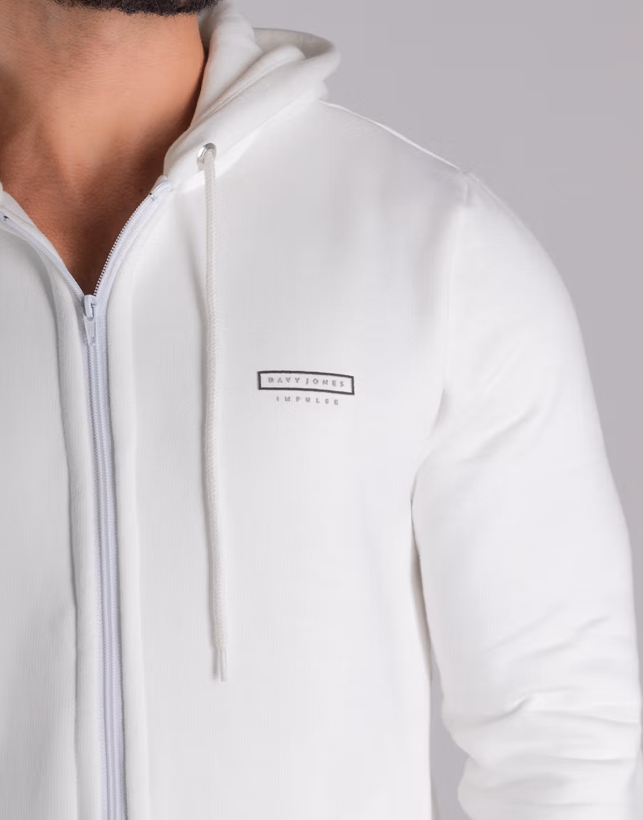 Moletom Masculino Com Capuz E Zíper Conforto Premium – Cor Off-White - Imagem 2